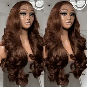 MYLOCKME Chocolate Brown HD Transparent 13x4/13x6 Body Wave Lace Frontal Wig Pre-plucked Human Hair 4# Colored Wigs Lace Front Wigs For Women 180Density