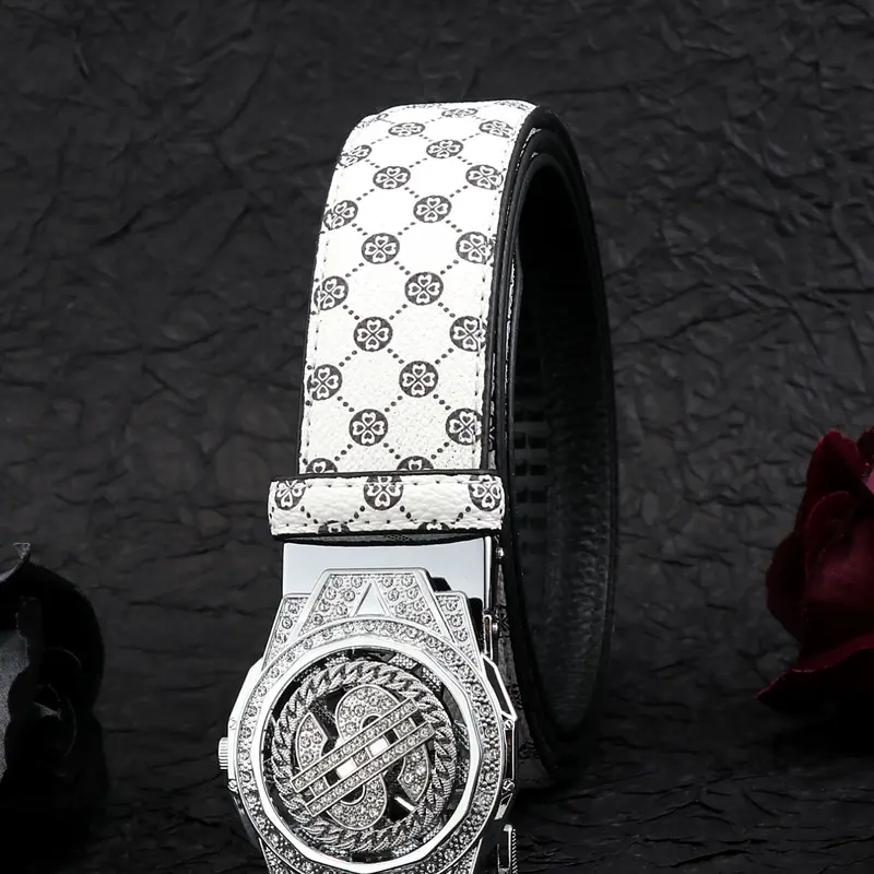 Men's Business Waist Belt with Rotating Dollar-Sign Automatic Buckle, Sparkling Western-Style Belt for Casual and Daily Wear, Business Fashion Belt, Stylish Belts