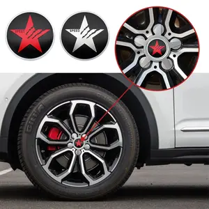 4pcs 56mm Aluminum Cool Pentagram SPEED Five-pointed Star Logo Car Wheel Hub Center Cap Stickers Emblem Badge Decoration Decals For BMW AUDI Mercedes Benz Subaru FORD HONDA KIA JEEP Auto Styling Accessories Car Decorative Sticker
