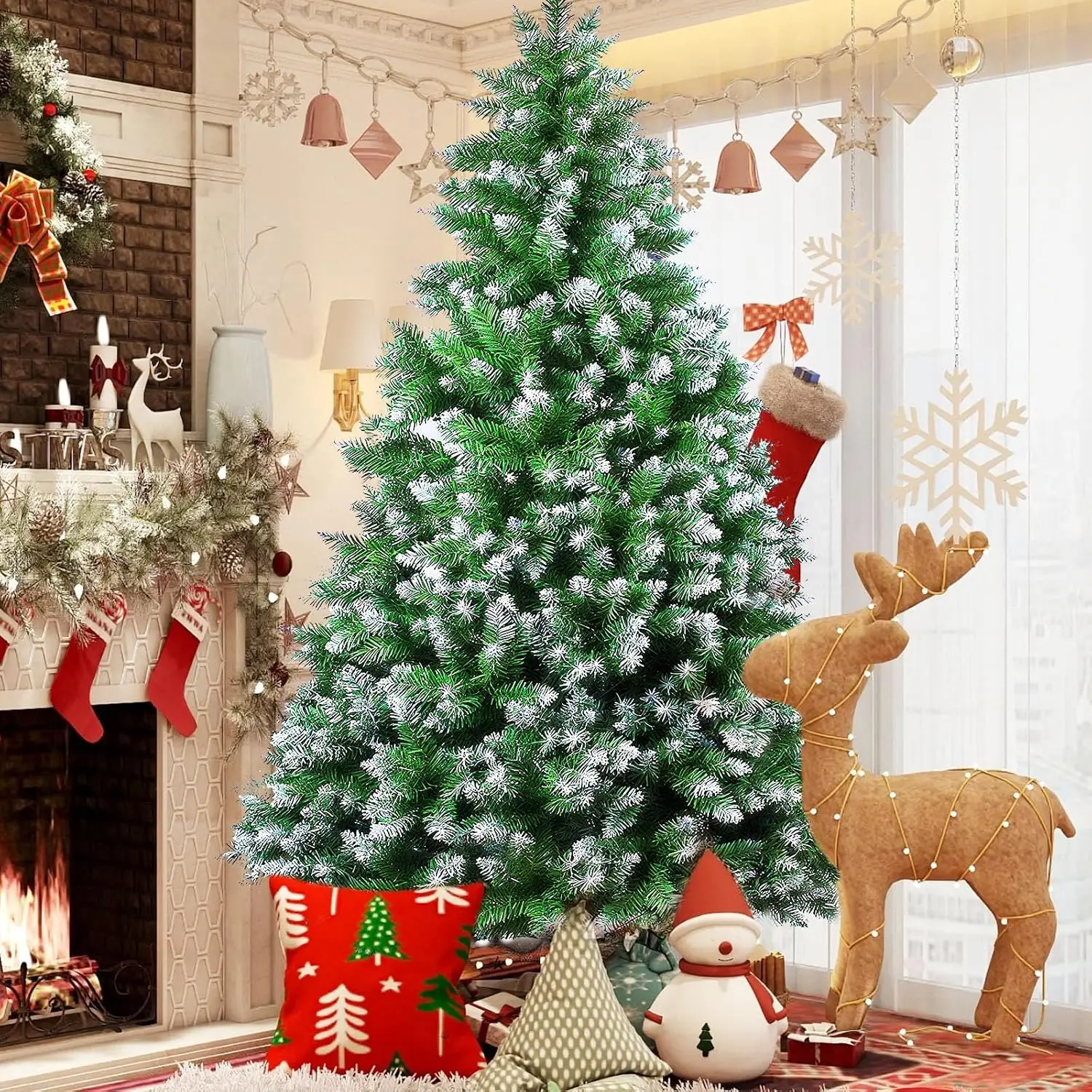 Artificial Holiday Christmas Tree, 7ft Premium Spruce Artificially Hinged Christmas Pine Tree with 1000 Branch Tips, Metal Hinges and Collapsible Base, Easy to Assemble