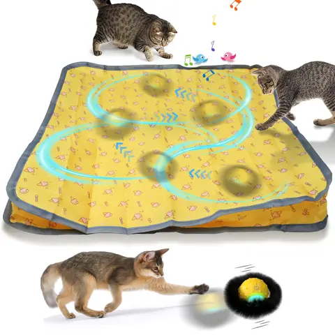 cat Toys Ball Fast Rolling in Pouch,Motion Activate Chirping Cat Toy Hide and Seek Mouse Catching Game cattoy toys kitty smart  cat toy ball interactive motion activate electric cat toy