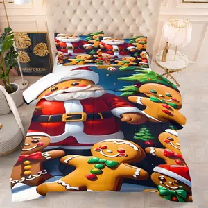 Christmas Gingerbread Man Candy Quilt/Comforter Set (2/3 Pcs) Includes 1 Quilt + 1/2 Pillowcases No Filler Christmas House Light Pine Needle Patterns Family Bedroom Homestay Apartment Themed Room Study for Kids Couples Family Friends Students Young People