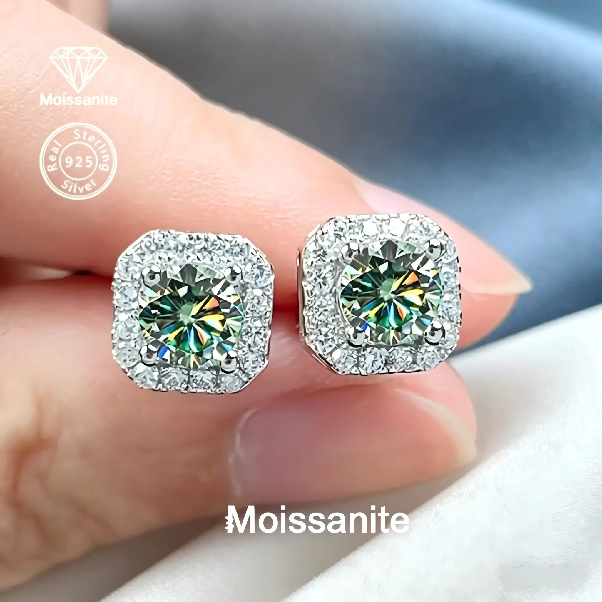 Women's Blue-Green Moissanite Stud Earrings, 1ct Round Cut in 925 Sterling Silver, Classic Minimalist Jewelry for Daily Wear & Gifting, Blue-Green Earrings