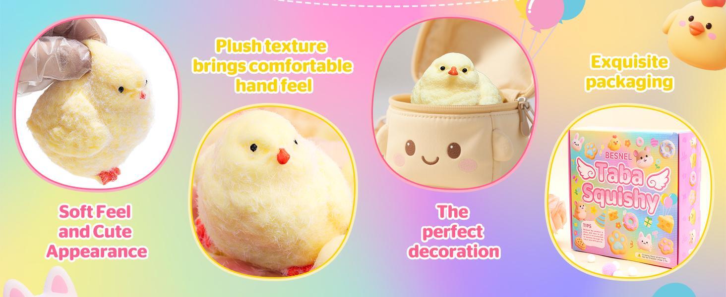 6Pcs Big Taba Squishy Fidget Toys-3.15in, Handmade Ultra Soft Chick Taba Squishy Kit, Cute Fidget Toys Silicone Squeeze Toys for Kids & Adults Stress Relief (Chicken)