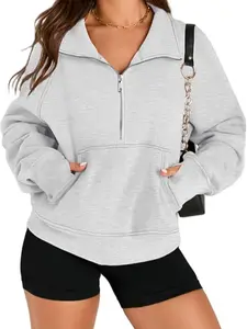 Women's Half-Zip Hoodie with Polar Fleece Lining, Cut-Out Design, Fall Fashion Sweatshirt, Casual Wear for Women