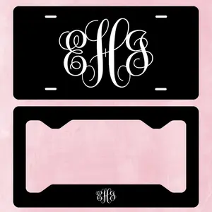 Monogram License Plate Black White Monogram Matching Key Chain - Personalized License - Licence Tag - Custom License Frame - Car Tag