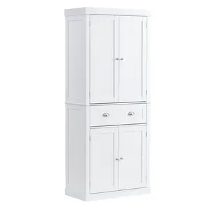 fathersdaygift  VEVOR 72 Kitchen Pantry Storage Cabinet, Freestanding Utility Cabinets with Doors, Drawer and 3 Adjustable Shelves, Tall Food Buffet Pantries for Kitchen, Living Room, Dinning Room, Laundry, White