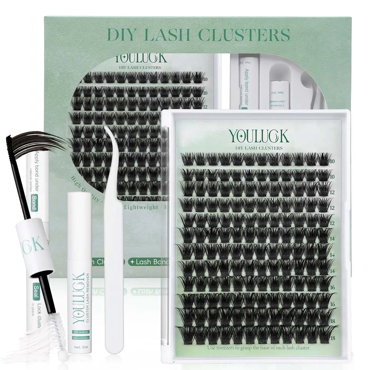YOULUCK Enchantress Lashes & Velvet Touch DIY Lash Clusters with Waterproof Long-Lasting Bond, Soft Fluffy Lashes for Beginners