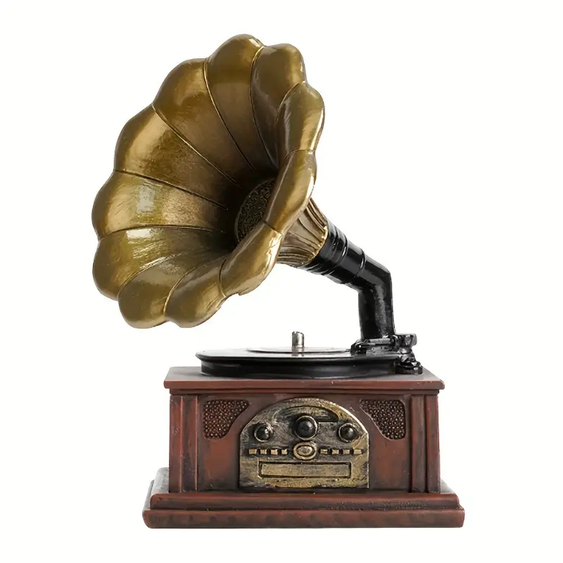 Vintage Gramophone Resin Statue - Home Supplies, Indoors Decorative Ornament, Home & Kitchen Decor Accent, Outdoor Safe