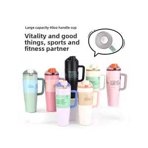 40oz Car Cup 304 Stainless Steel Insulated Tumbler with Handle & Straw, Portable Leakproof Bounce Lid Water Bottle for Outdoor & Car Use