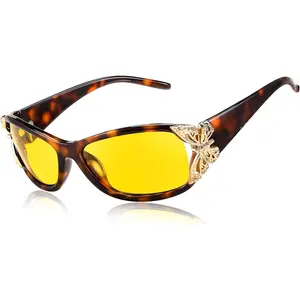 FEISEDY Polarized Night Vision Glasses for Women Yellow Lens Anti Glare Safety Driving UV Protection B0103