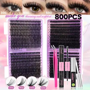 Magefy 800 Cluster False Eyelashes Set, Lash Extension Kit, DIY Lash Tools, Includes Dual-Head Adhesive Glue, Remover Solution & Tweezers, Perfect for DIY Beauty, Fluffy Eyelash Clusters, DIY Eyelash Extensions, Makeup, Cosmetic