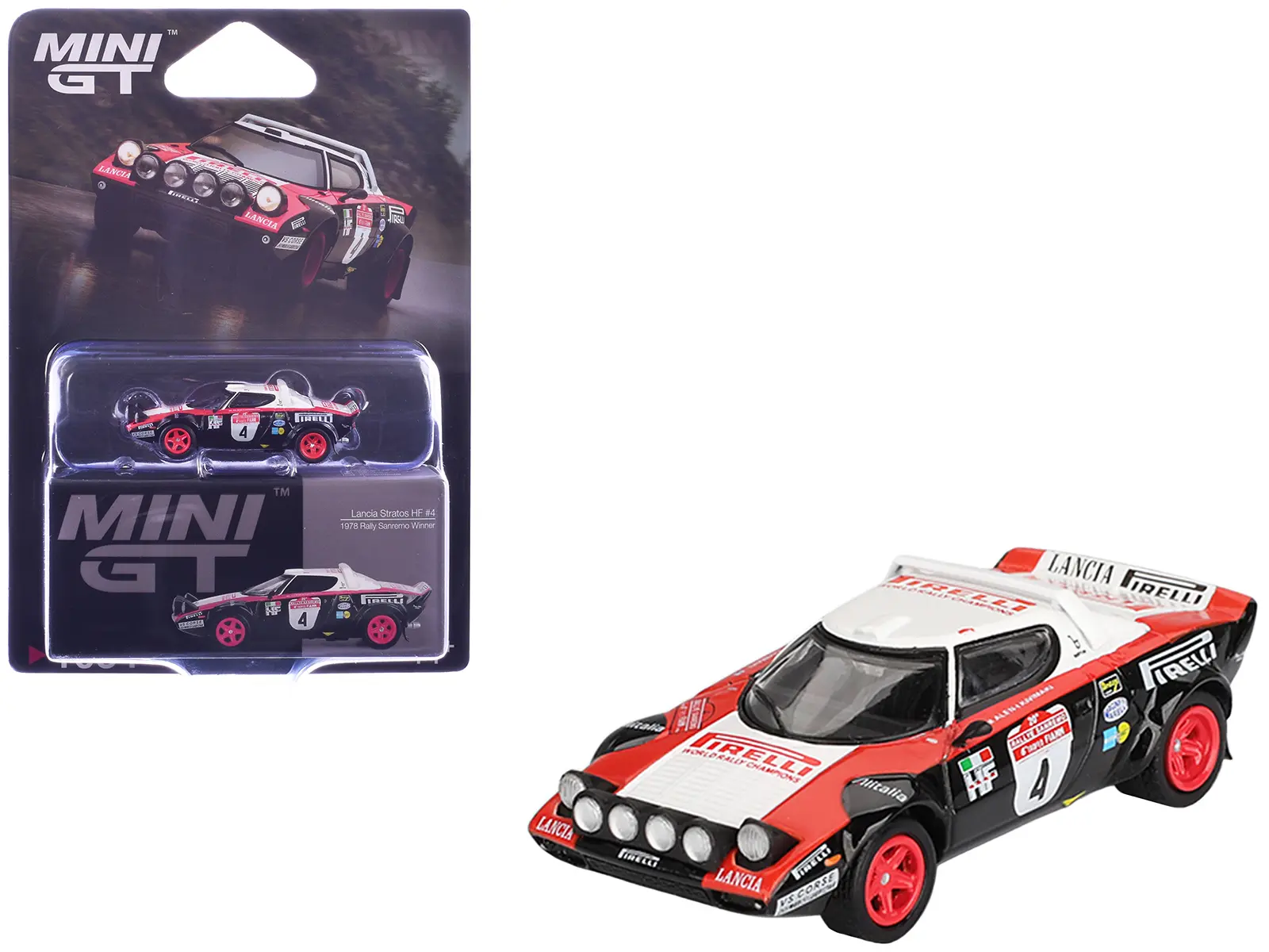 Lancia Stratos HF #4 Markku Alen - Ilkka Kivimaki Winner "Rally Sanremo" (1978) Limited Ed 1/64 Diecast Model Car by Mini GT