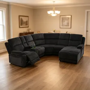 6-Piece Gray & Black Chenille Recliner Sofa Set - Skin-Friendly Plush Upholstery, Wear-Resistant, Anti-Pilling, Ergonomic Design, Longlasting Plush Ergonomic Recliner Sofa Sets for Modern Family Living Room Decor, Longlasting Sofa Sets