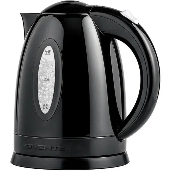 OVENTE Modern 1.7L Electric Kettle, 1100W Corded Base Quick Boil, Black KP72B - BPA-Free, Water Level Gauge, Auto Shut-Off, Indicator Light, Boil-Dry Protection, Removable Filter (Ideal for Coffee, Tea)