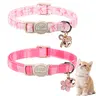 Girl Cat Collars 2-Pack - Pink Cartoon Animal Print Breakaway Pet Accessory with Bell & Pendant, Chew-Resistant Adjustable Strap, 7.8-12in Fit (7.8 to 12 inches) for Spring-Summer Use, 2-Pack Easy Gifting