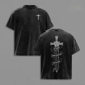No Weapon Formed Against Me Vintage Washed Oversized Christian T-Shirt, Sword and Cross Faith Graphic Tee, Isaiah 54:17 Scripture Heavy Cotton Dark Streetwear Top, Unisex Retro Christian Warrior Shirt Deftones Tour white soulja boy outfit 67 clothing