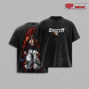 Gogeta SSJ4 DB GT Vintage Washed Oversized T Shirt, Super Saiyan 4 Fusion Warrior Anime Graphic Tee, Unisex Streetwear Heavy Cotton Gift for DBGT Fans
