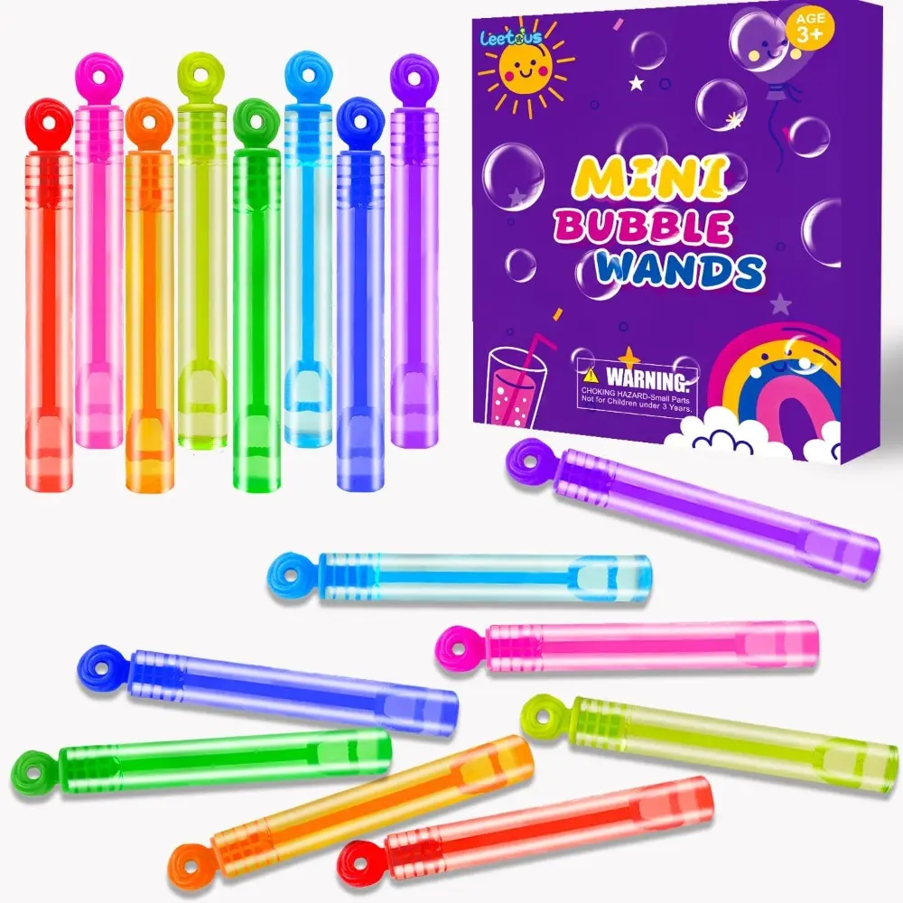 32-Pack Donut Shape Rainbow Mini Bubble Wand Toys Box - Safe Kids Party Favor for Happy Birthday, Bubble Play, Endless Fun, Birthday Ideas, Non-Candy Toddler Gifts, 32 Pcs