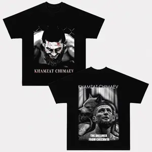 Khamzat Chimaev "Chechen Grey Wolf" T-Shirt Khamzat Borz Tee Ultimate Fighting Championship Graphic Tee for & Sports Fans Short Sleeve Crew Neck Retro Soft Cotton