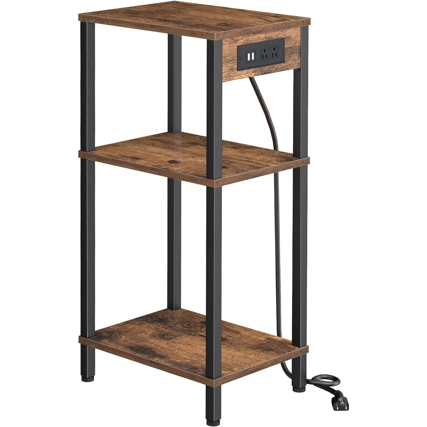 Tall Side Table with Charging Station, 30 Inch Tall End Tables Living Room |   30 Inch Tall Side Table with Storage, Tall Nightstand, Small Bedside Tables for Bedroom, Office, Dorm, Hallway, Rustic Brown