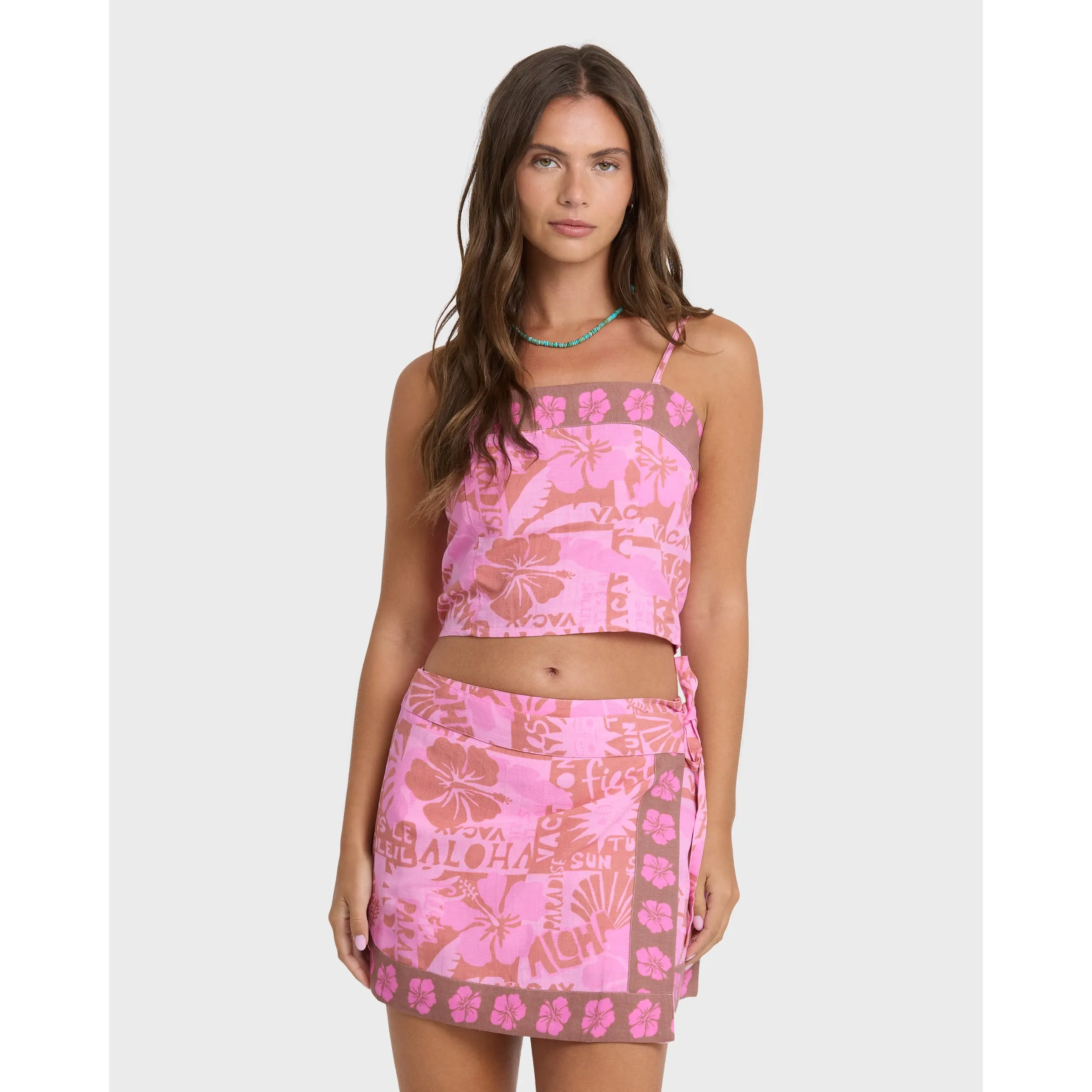 Sun Faded Yarn-Dyed Wrap Mini Skirt - Party Pink