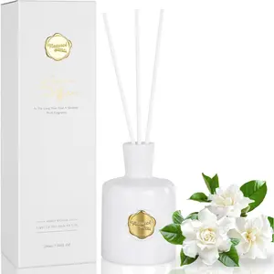 Reed Diffuser Set, 7.04 oz Creamy Gardenia Scent Diffuser with 5 Sticks, Long Lasting Air Freshener, Essential Oil Reed Diffuser,   for Office, Bathroom Shelf Decor, White