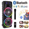 Multifunctional Wireless 12in Dual Karaoke Party Box Speaker System - Cordless Echo/Delay Microphone, Bluetooth, LED Sound-Lit Party Stereo, 3600mAh Rechargeable FM Radio, Remote Control, 3.5mm Jack, Mobile Smartphone Compatible
