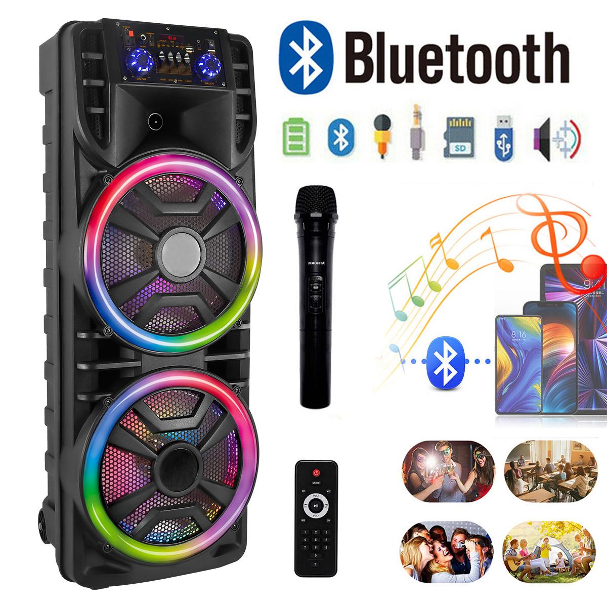 Portable Party Box Dual 12inch Karaoke Speaker System with Wireless Bluetooth, Microphone, LED Lighting & Rechargeable F