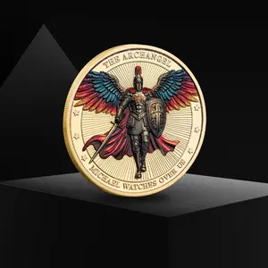 Large Angel Michael Warrior Knight Commemorative Coin, Guardian Collection Medal with Vibrant Design, Ideal Gift for Various Occasions