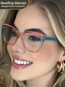 Cat Eye Reading Glasses Featuring a Color Block Frame And Clear Lenses - Trendy, Sturdy And Durable Computer Glasses for Both Men And Women, Ranging from +1.0 to +4.0 Reading Eyeglasses