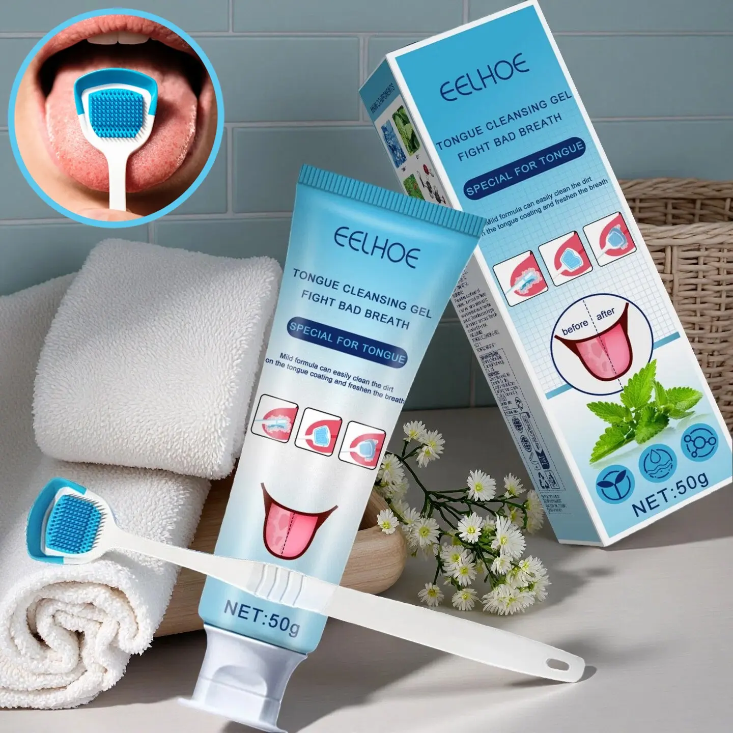 Tongue Cleaning Gel & Brush, Oral Care, Oral Hygiene Essentials, Remove Bad Breath, Freshen Breath, Tongue Cleaner, Dental Hygiene Tool, Daily Use, Oral Care Product