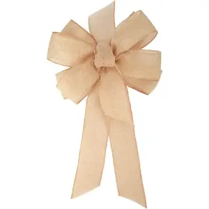 1 count 10 x 20 Inch Big Bow Burlap Ribbon with  Jute Rustic Wreath Ribbons and Bow Use Wrapping, Party Decoration (Linen)