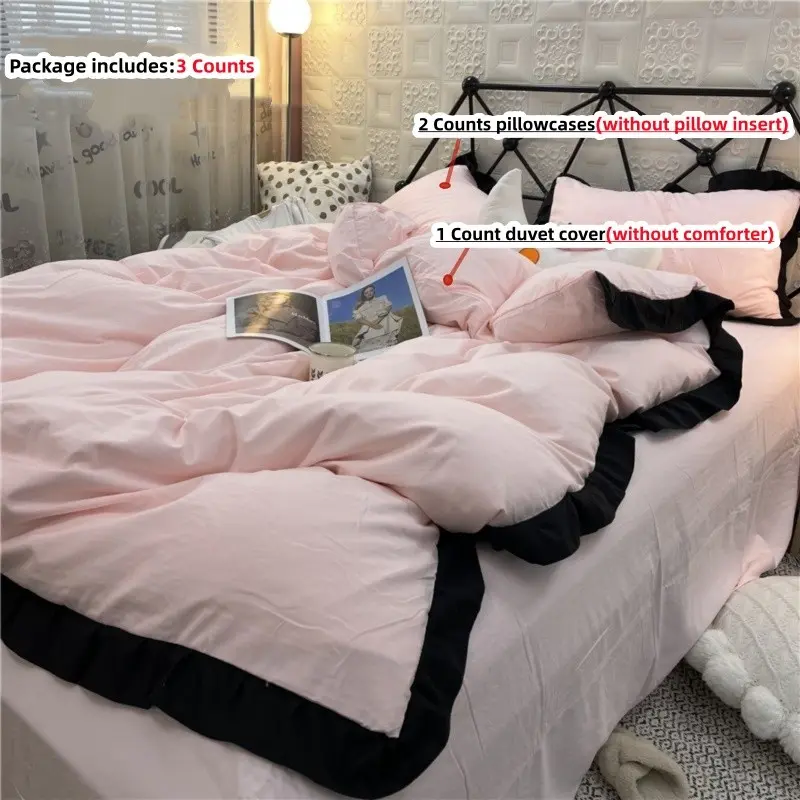 3-Piece Solid Color Ruffled Bedding Set, Includes 1 duvet cover & 2 Pillowcases, Zippered, Easy Care, Modern Comfy Bedding Sets
