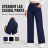 Avamo Women's Fitted Stretch High-Waist H-Type Straight Leg Knitting Bottom Trousers - Tummy Control, Cargo Pockets, Clean Fit, Work-Ready Shape, Basic Look for Office Casual Wear