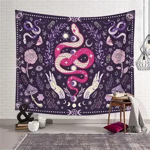 Snake Divination Moon Double-handed Plant Flowers Printed Tapestries, Room Decoration Hanging Cloth Wall Decor Tapestry For Living Room Office Home Decor