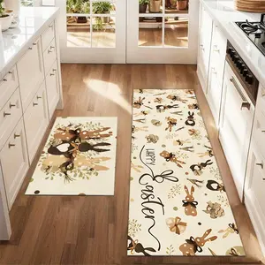 2Pcs Easter Bunny Sketches Floor mat set including farmhouse kitchen Rug dining room flooring laundry room decorative carpet mat