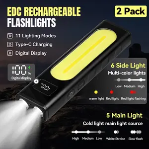 High Power Flashlight with COB Side Light, Digital Display, Adjustable Light, Magnetic Attraction, High Brightness, Equipped Warning Functions, 11 Modes, Rechargeable Battery, Suitable for Home Emergency