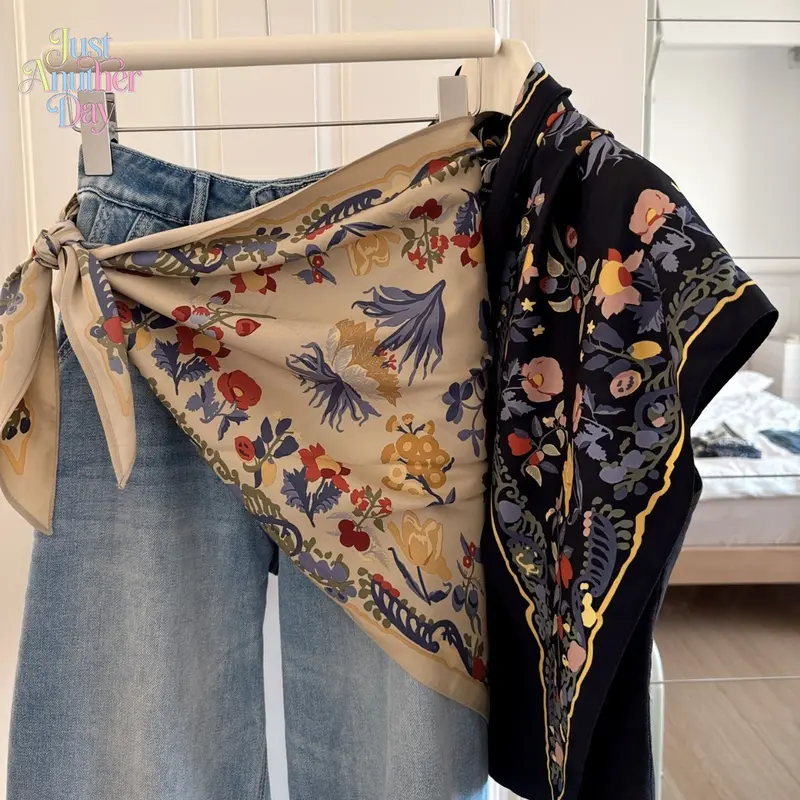 Boho Floral Print Triangle Scarf, Versatile Bandana for Neck, Waist & Layering, Retro Decorative Scarf for Daily Outfits