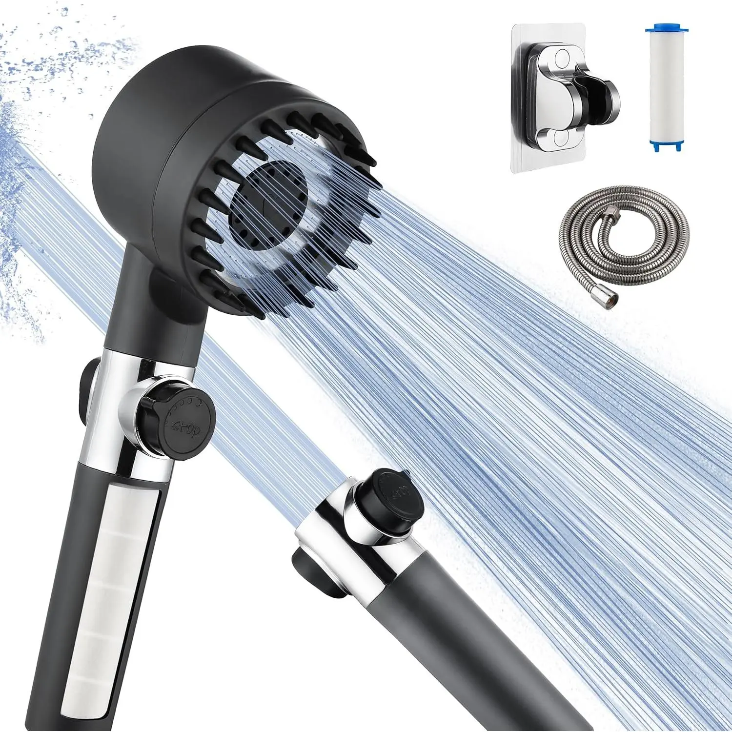 Drivse Iondrops Filtered Shower Head, Handheld, Off Switch, for Hard Water & RV, Gun Grey