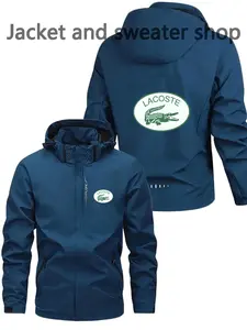 Men's Lightweight Polyester Fashion Hooded Jacket, Crocodile Print, Full Zipper Front, Casual Outdoor Spring Summer Coat