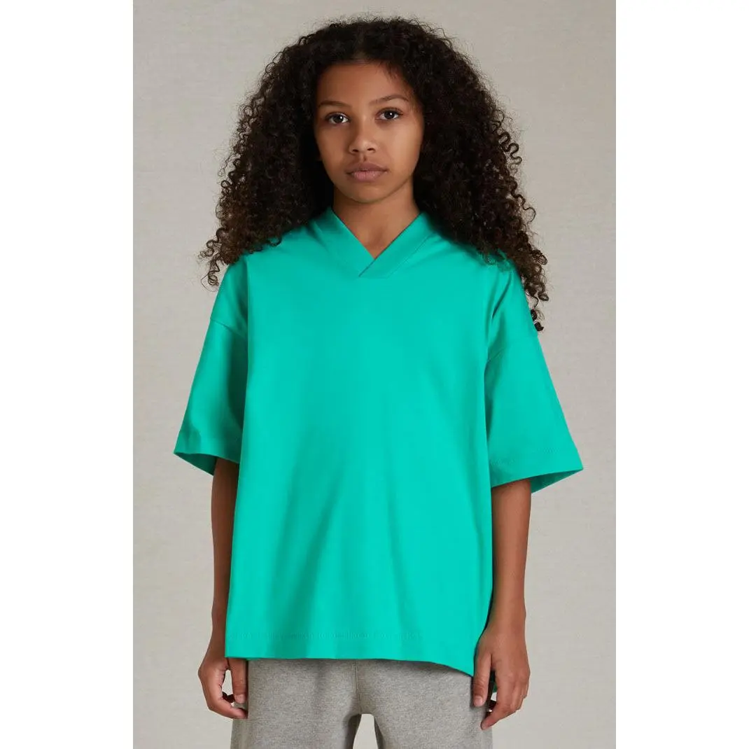 Kids Fear of God Essentials Mint Leaf V-Neck T-Shirt - TikTok Shop