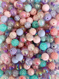 16mm Mermaid Mixed Beads, Randomly Assorted Beads, Mixed Colors, Acrylic, Loose, Chunky, Round, Gumball, Crafting Supplies