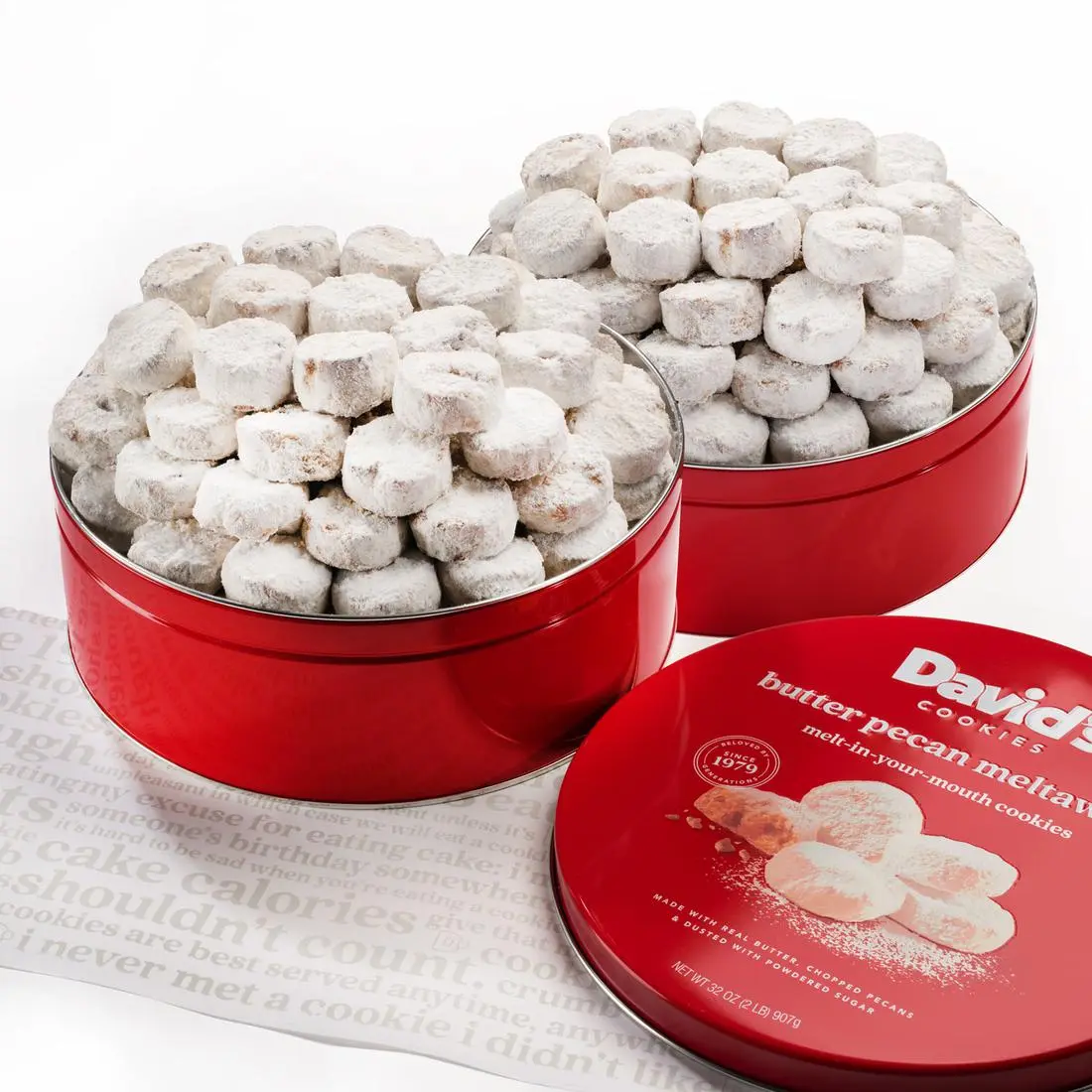DAVID'S COOKIES Butter Pecan Meltaway Cookies – Delicate, Melt-in-Your-Mouth Butter Cookies with Crunchy Pecans, Kosher Certified, 32 oz Gift Tin, 2-Pack