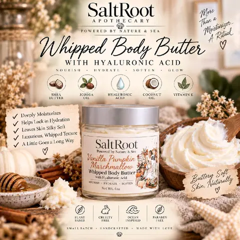 Saltroot Hydrating Body Butter, Body Care Moisturizer with Hyaluronic Acid, Soothing Cream for Dry Skin, 4oz