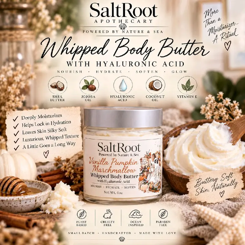 Saltroot Hydrating Body Butter, Body Care Moisturizer with Hyaluronic Acid, Soothing Cream for Dry Skin, 4oz