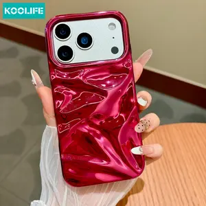 Koolife 1pc 3D Wavy Ripple Texture Phone Case, Metallic Electroplated Shiny, Luxury Y2K Aesthetic, Shockproof Soft TPU Cover for iPhone 13 14 15 16 17 Pro Max Plus