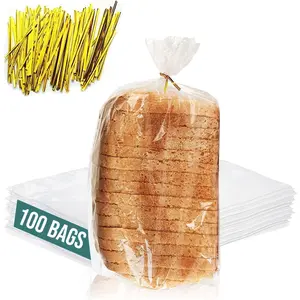 Plastic Bread Bags for Homemade Bread - 100 Pack Clear Bag with Ties For An Airtight -free Preservation and Storage - Loaf  Bakers Bakery Owners
