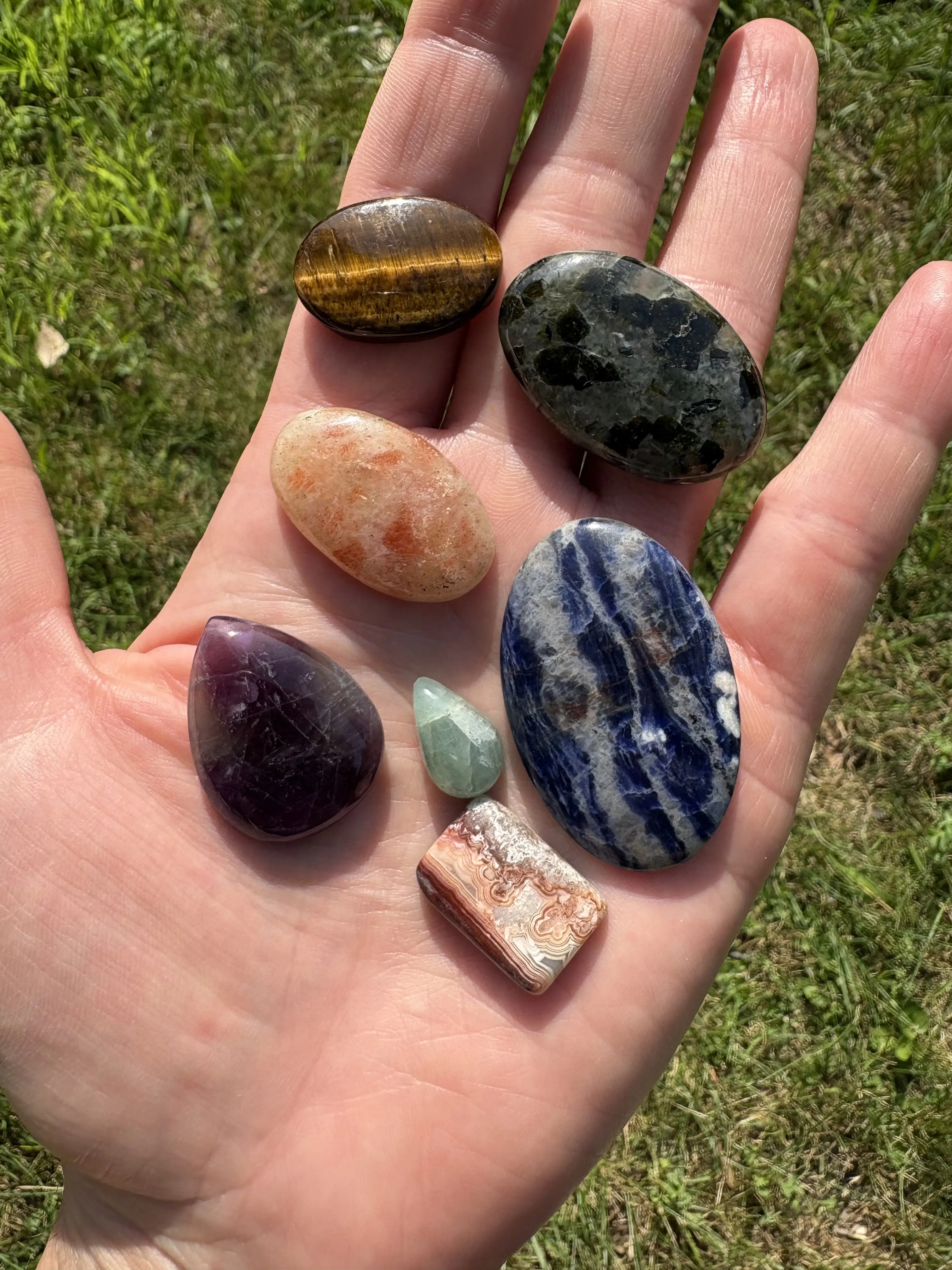 Natural Gemstone Cabochon Lot | 7 Polished Stones for Wire Wrapping & Jewelry Making