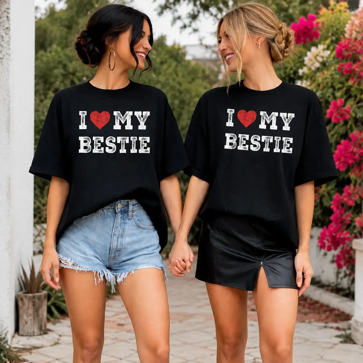 I Love My Bestie Graphic T Shirt for Women Men Unisex Black White Short Sleeve Tee Funny Friendship Quote Print Shirt Friend BFF Casual Streetwear Everyday Wear